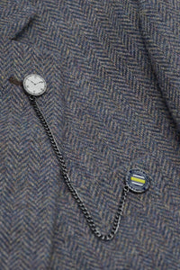 Thomas - Marinblå 3-delad herrkostym i ullblandning i tweed