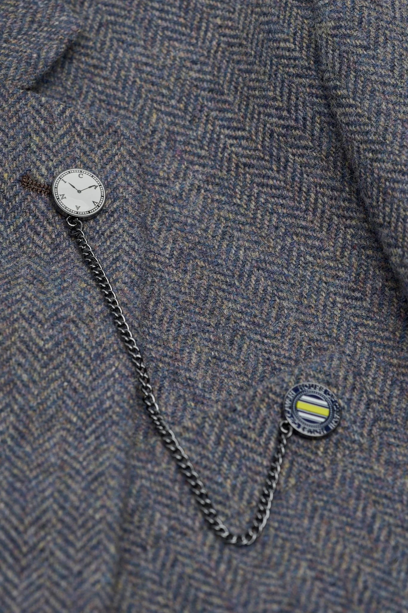 Thomas - Marinblå 3-delad herrkostym i ullblandning i tweed