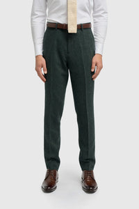 Thomas - Olivgrön 3-delad kostym i tweed i ullblandning