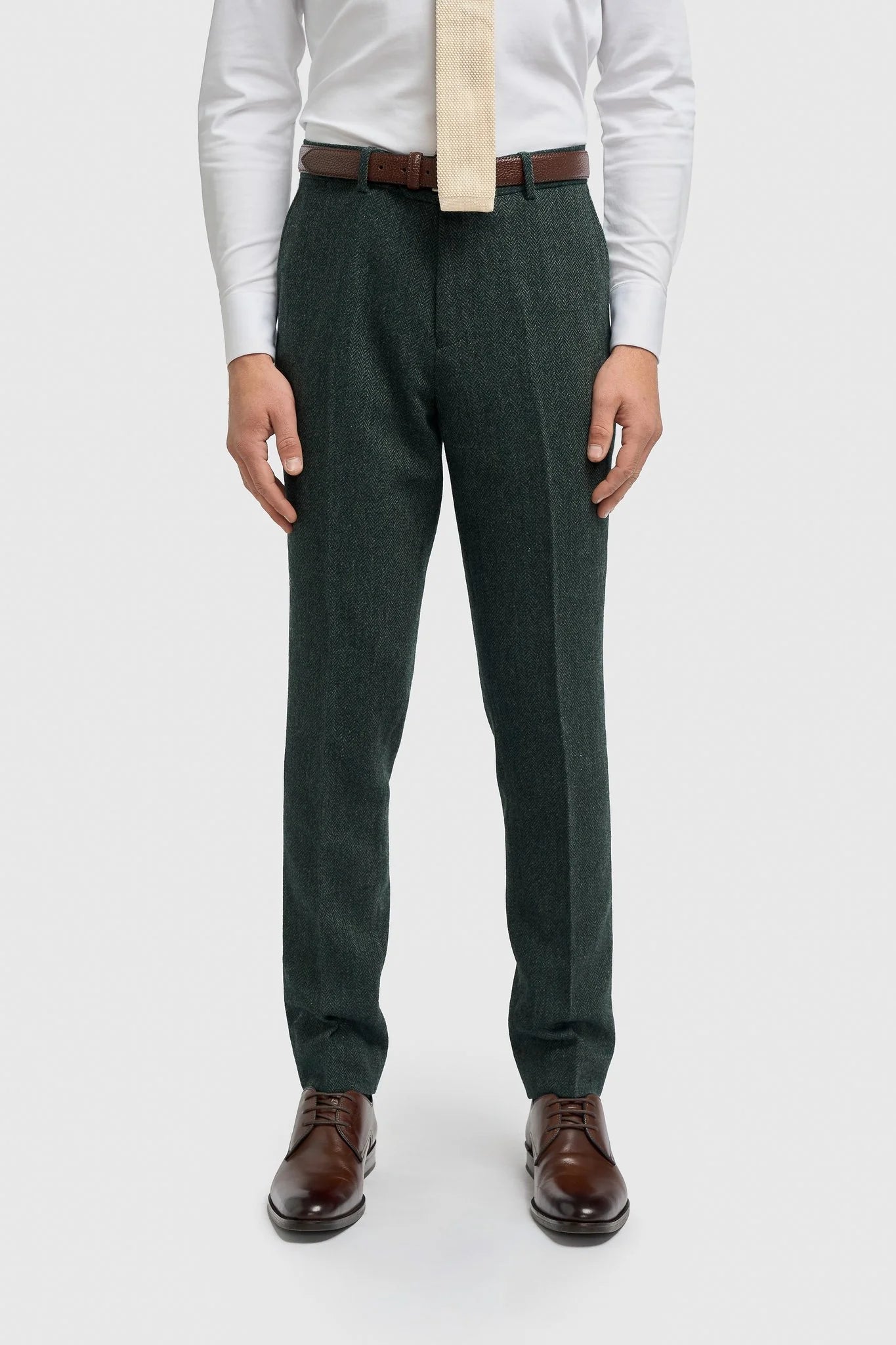 Thomas - Olivgrön 3-delad kostym i tweed i ullblandning