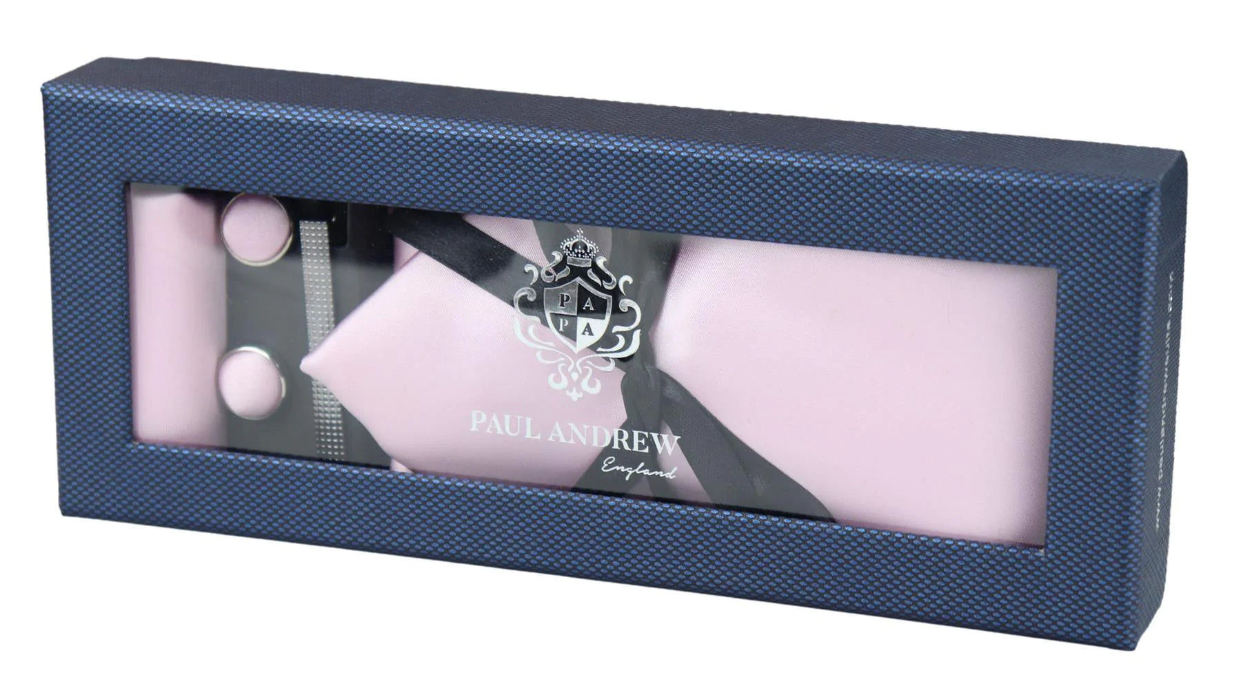 Rosa slips i satinsiden Presentset Näsduk Manschettknappar Slips i glansig satin