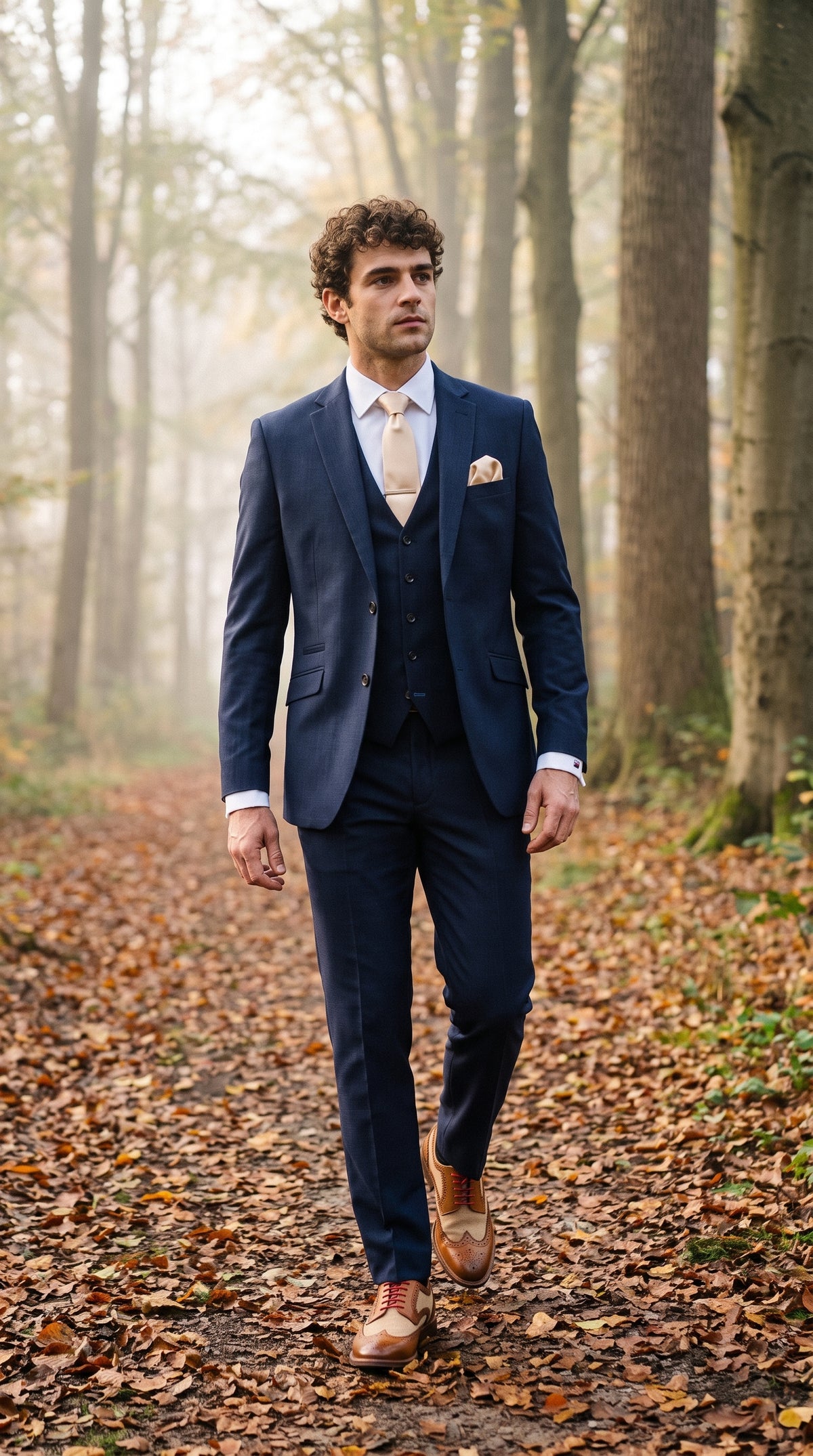 Look #496 styled with Marinblå skräddarsydd kostym för män