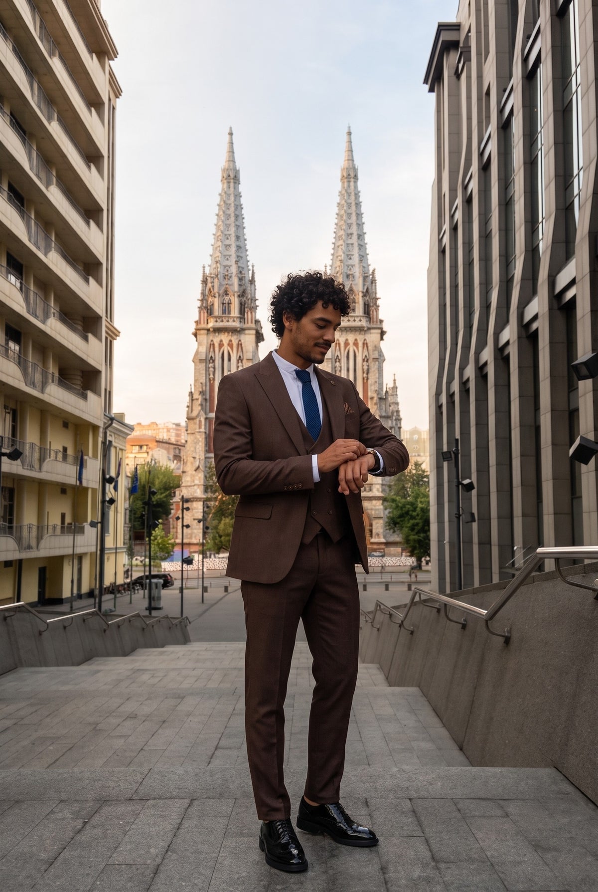 Look #305 styled with IM32 - Enfärgad mörkbrun herrkostym i tre delar