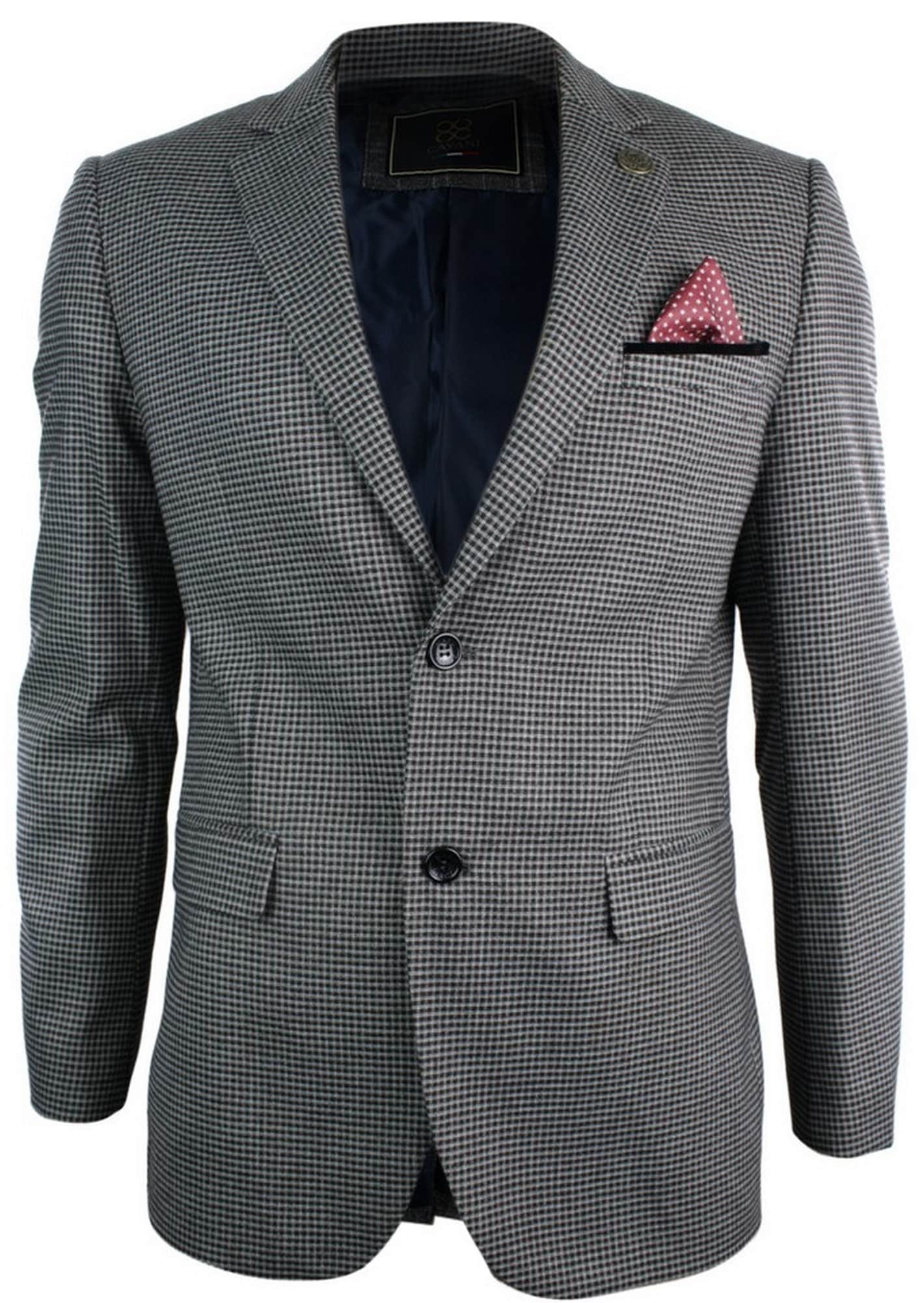 Herr Tweed Vintage Retro Brun Rutig Kavaj Armbågslapp Svart Kant Skräddarsydd
