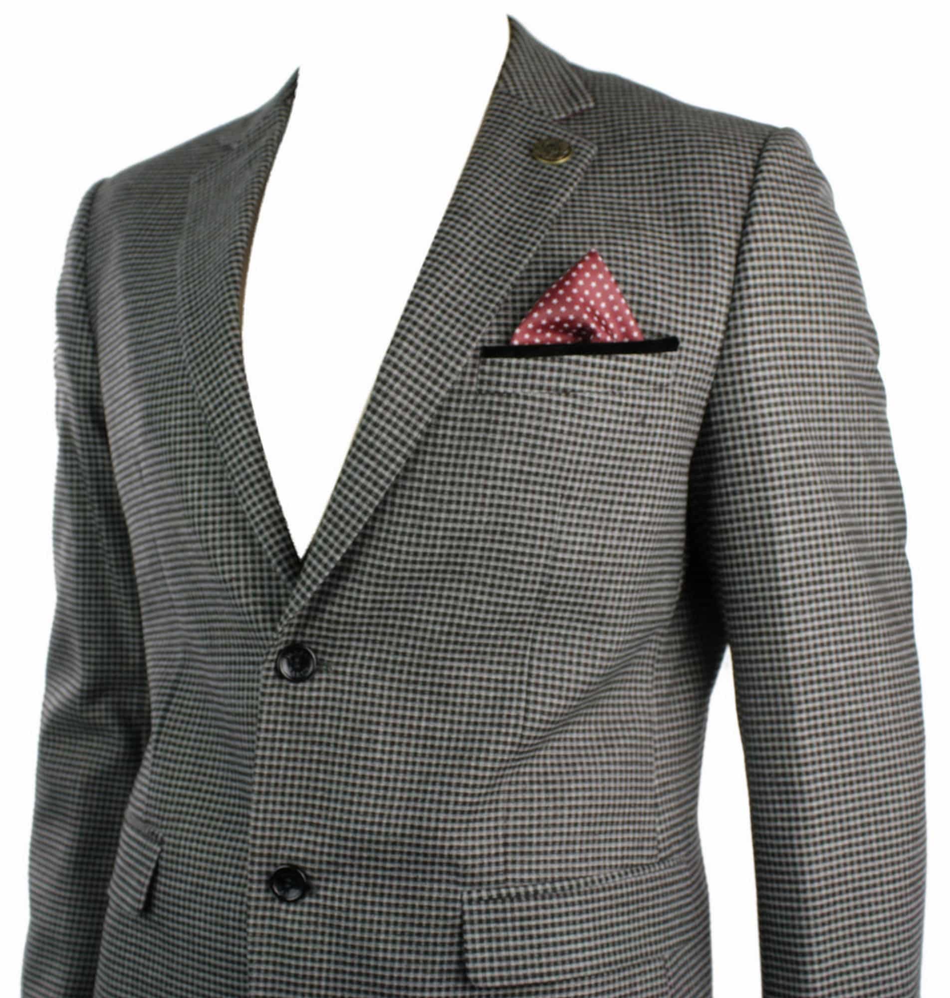 Herr Tweed Vintage Retro Brun Rutig Kavaj Armbågslapp Svart Kant Skräddarsydd