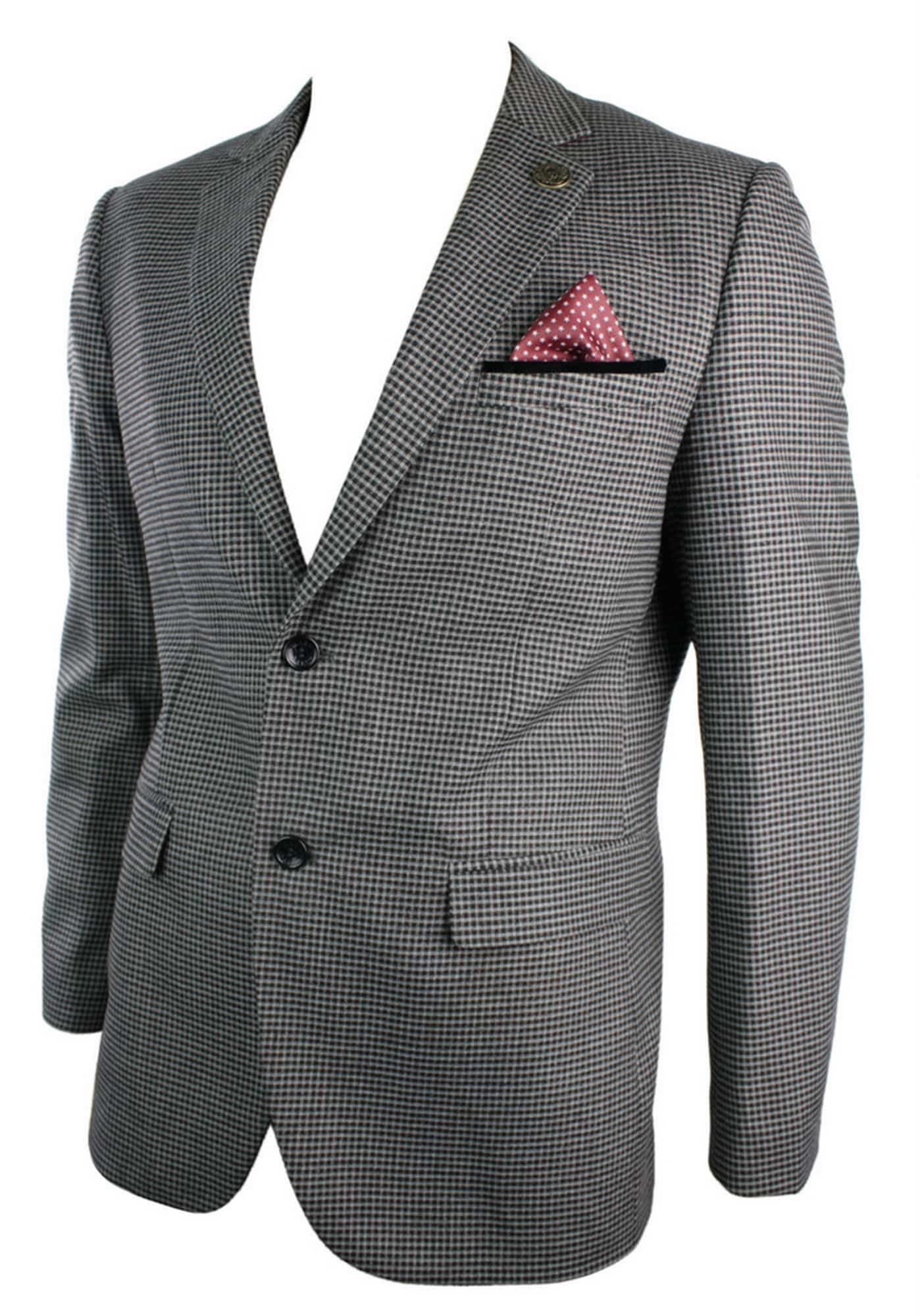 Herr Tweed Vintage Retro Brun Rutig Kavaj Armbågslapp Svart Kant Skräddarsydd