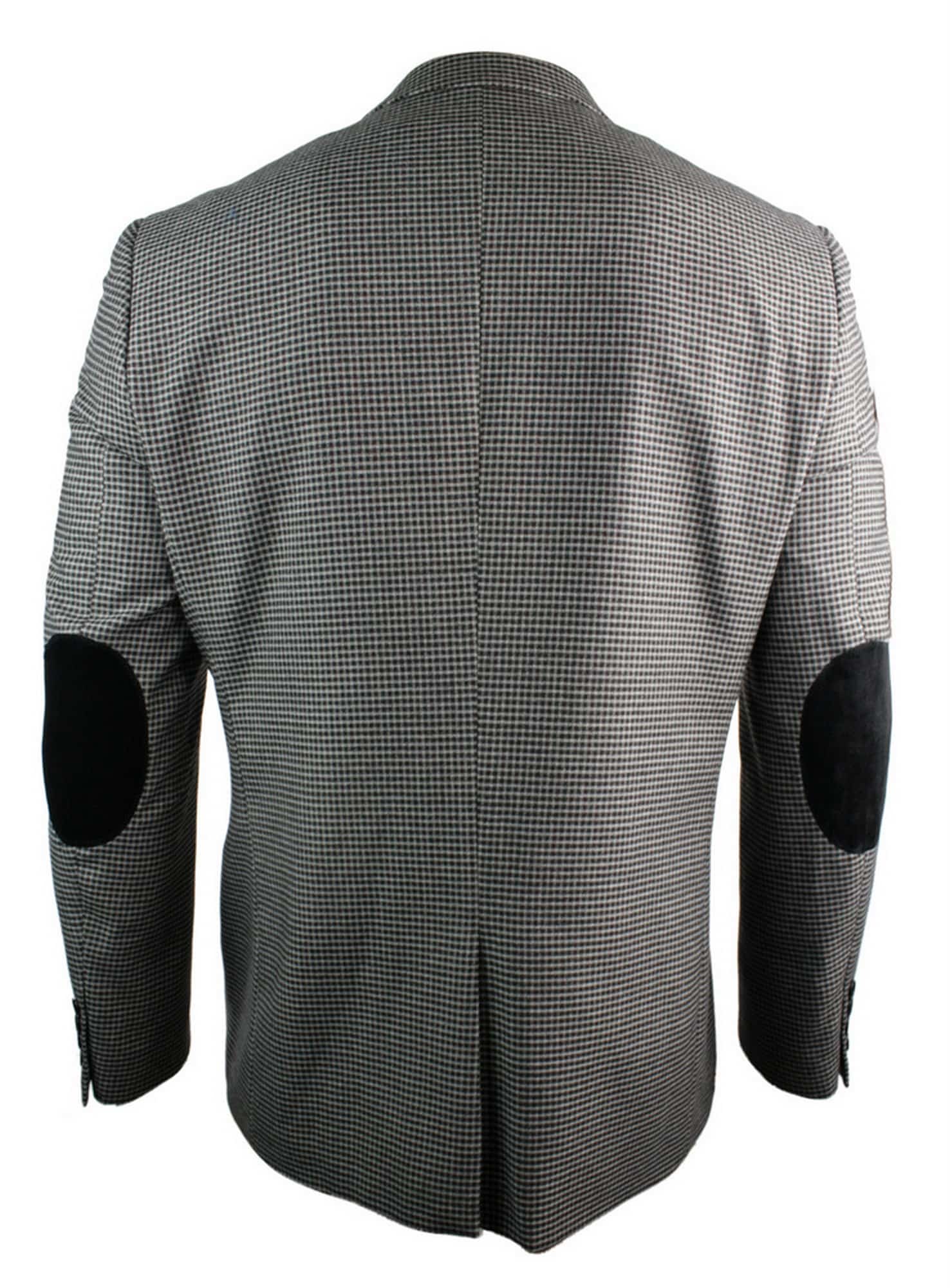 Herr Tweed Vintage Retro Brun Rutig Kavaj Armbågslapp Svart Kant Skräddarsydd