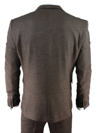 Herrkostym i brunt fiskbensmönster i tweed, tre delar