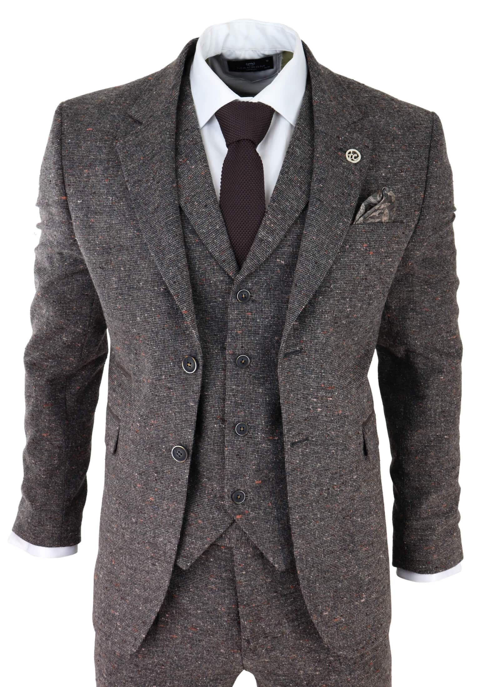 Herrkostym i brun tweed, tredelad