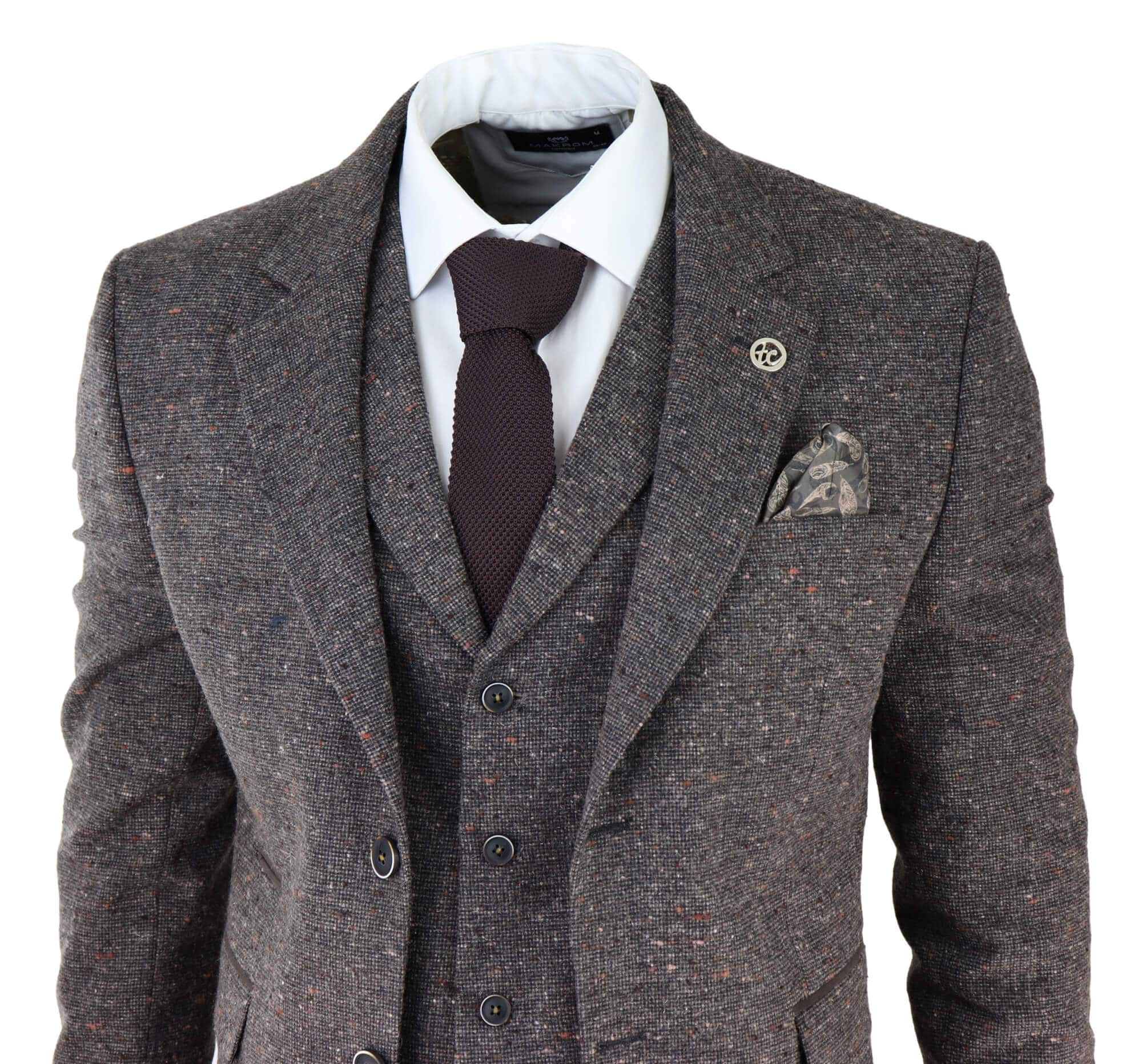 Herrkostym i brun tweed, tredelad