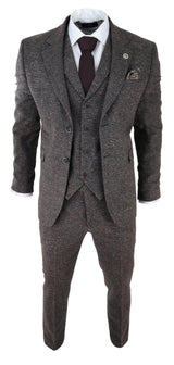 Herrkostym i brun tweed, tredelad