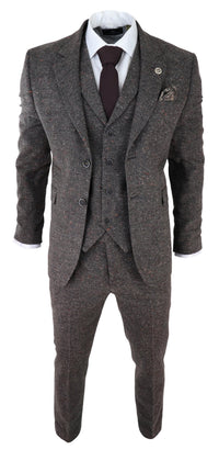 Herrkostym i brun tweed, tredelad