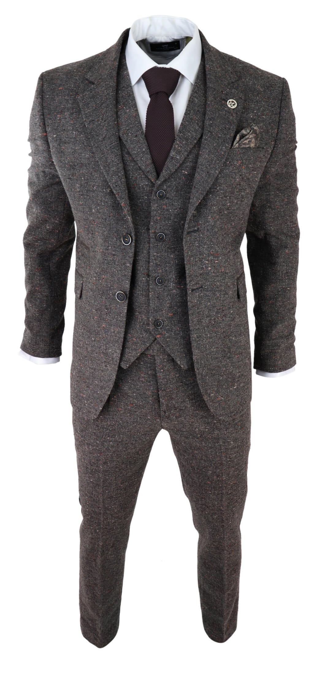 Herrkostym i brun tweed, tredelad