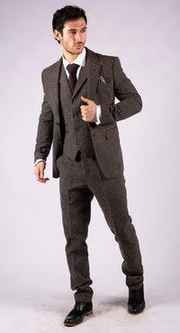 Herrkostym i brun tweed, tredelad