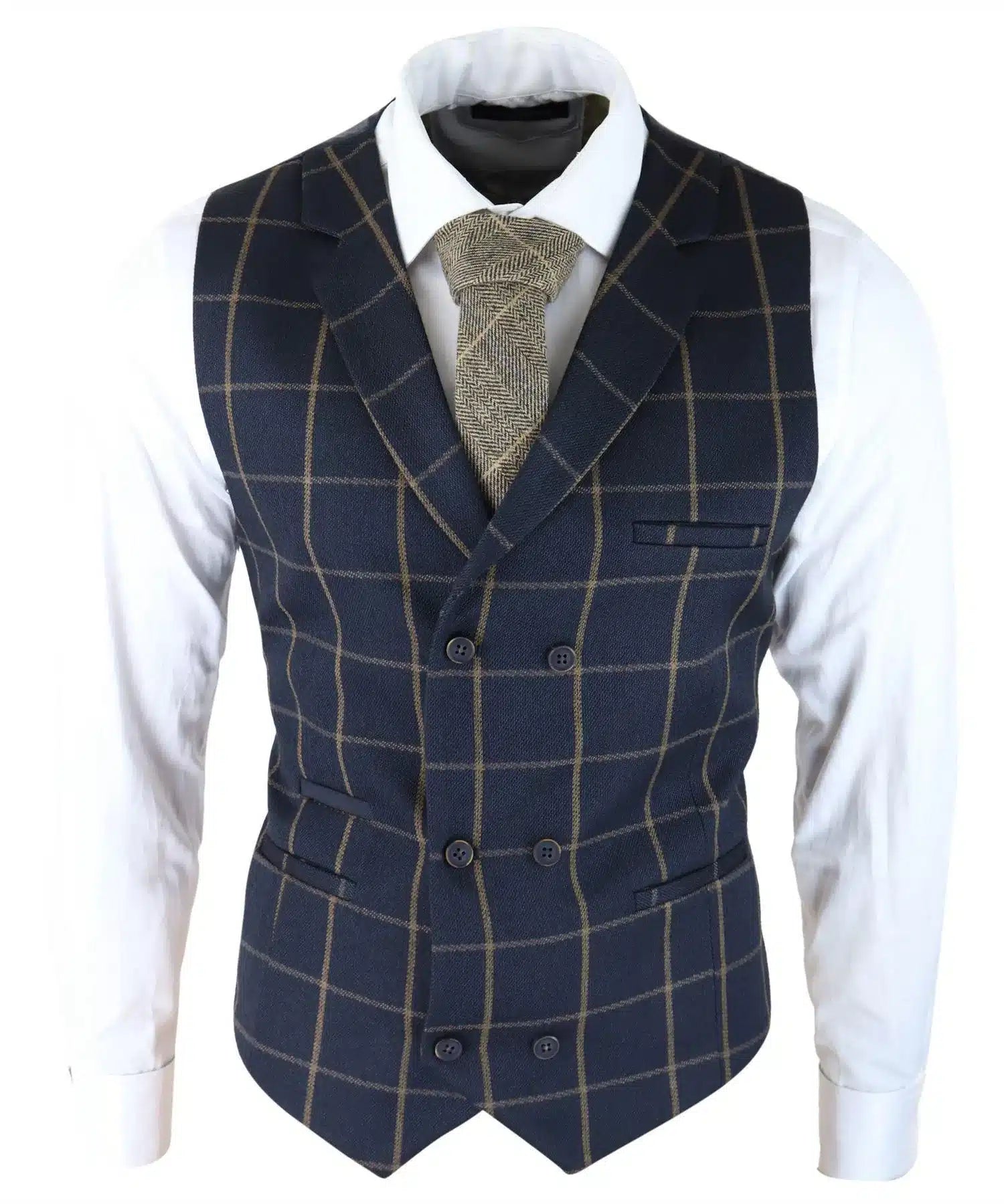 Herr Klassisk Väst Prins av Wales Rutig Marinblå Slim Fit Vintage Bröllop