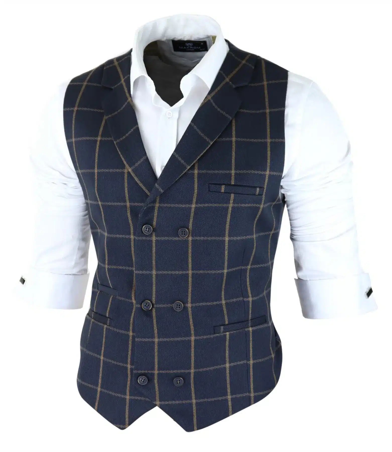 Herr Klassisk Väst Prins av Wales Rutig Marinblå Slim Fit Vintage Bröllop