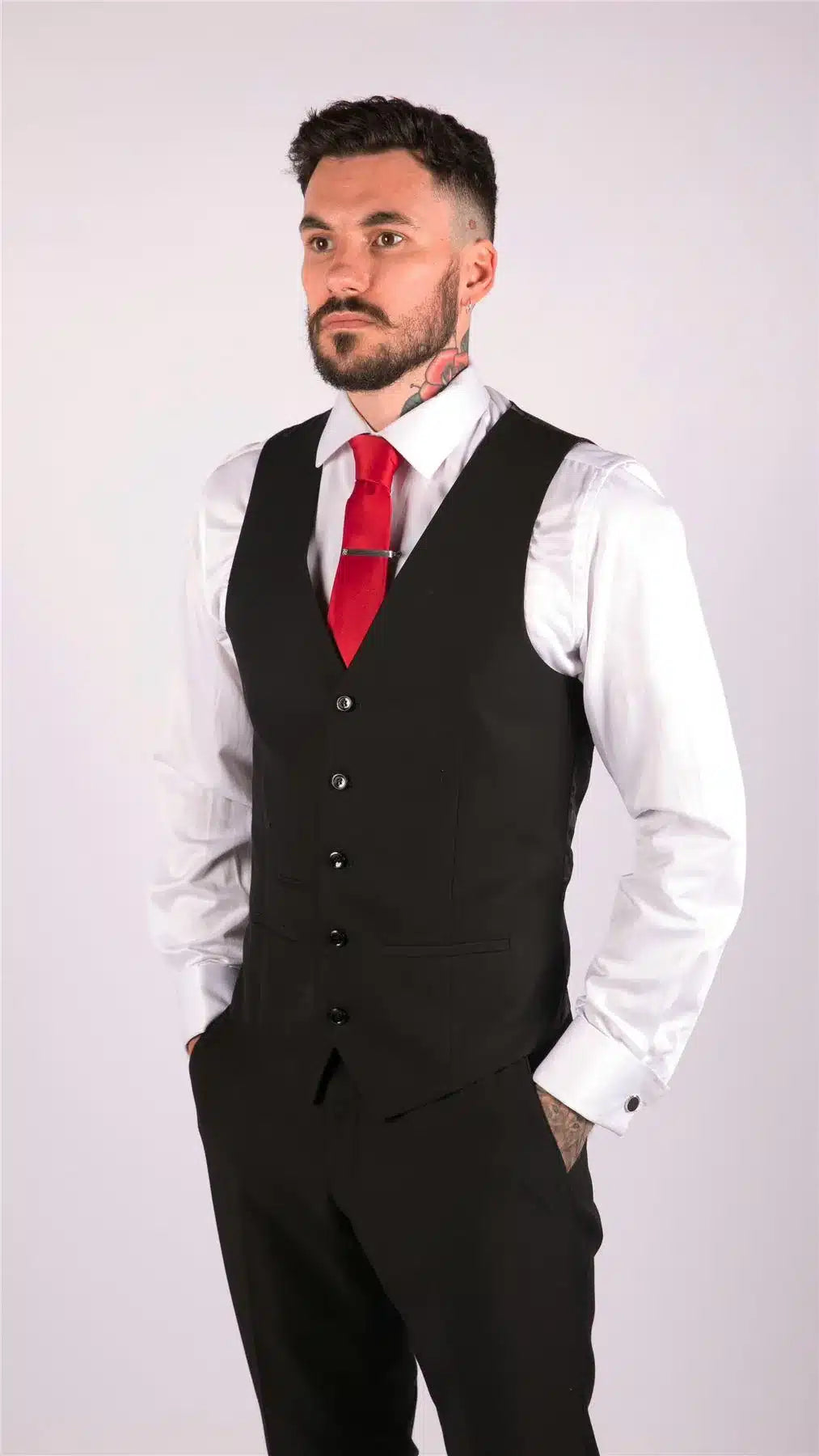 Herr Klassisk Svart Väst Begravning Bröllop Kontorsarbete Smart Casual Slim Fit