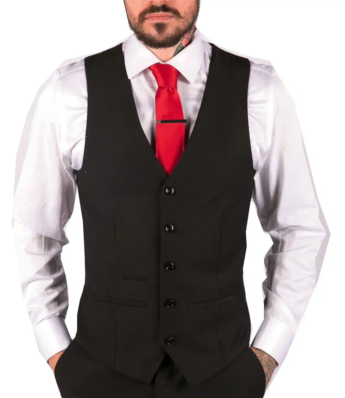 Herr Klassisk Svart Väst Begravning Bröllop Kontorsarbete Smart Casual Slim Fit
