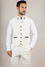 AK-24 Vit 3-delad sammetsbröllopssmoking med svarta slag, herr