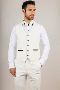 AK-24 Vit 3-delad sammetsbröllopssmoking med svarta slag, herr