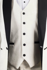 AK-24 Vit 3-delad sammetsbröllopssmoking med svarta slag, herr