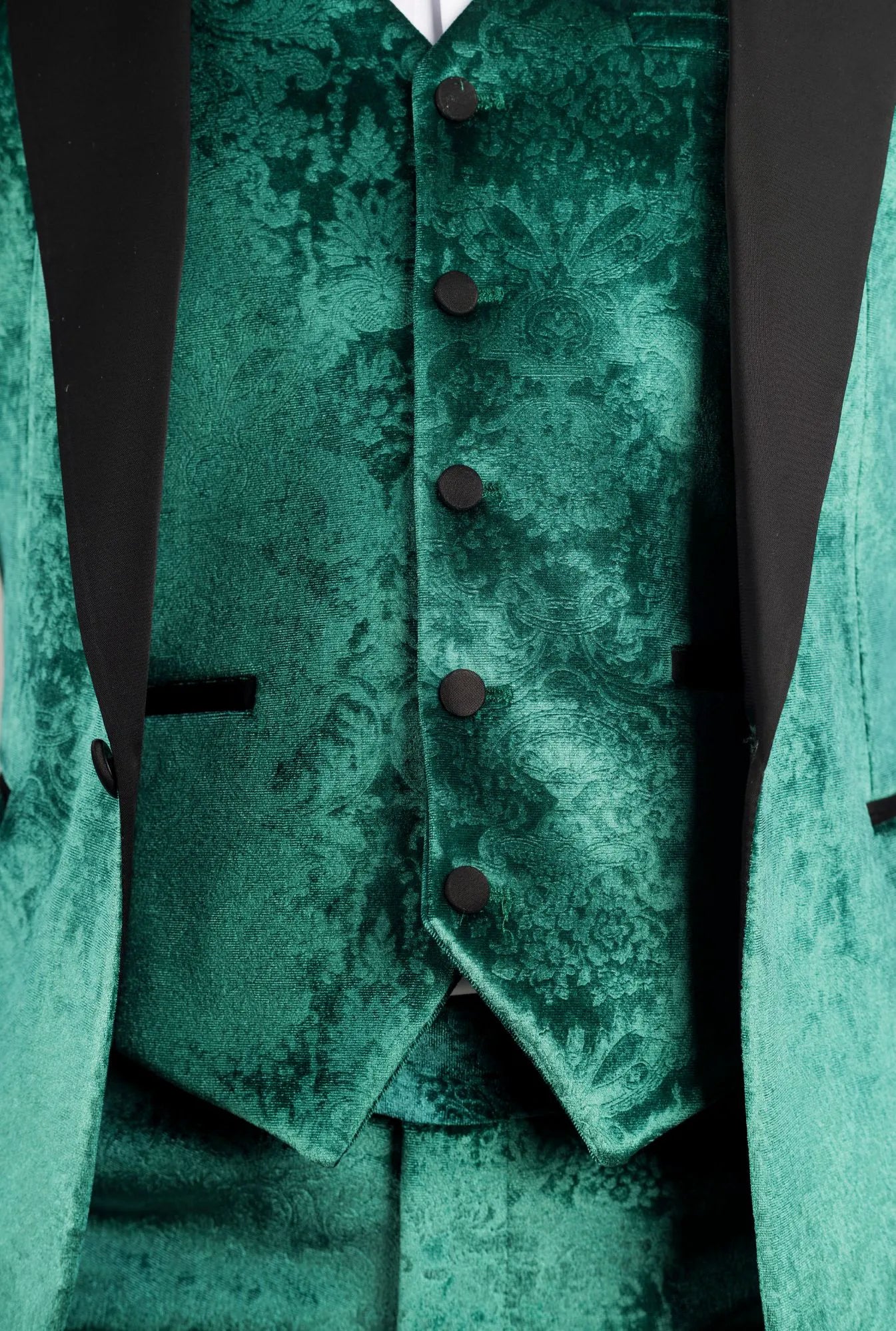 AK-25 Herr Smaragdgrön 3-delad sammetsbröllopssmoking med svarta slag