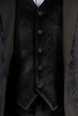 AK-26 Herr Svart 3-delad sammetsbröllopssmoking med satinslag