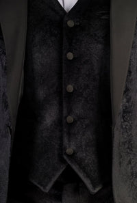 AK-26 Herr Svart 3-delad sammetsbröllopssmoking med satinslag