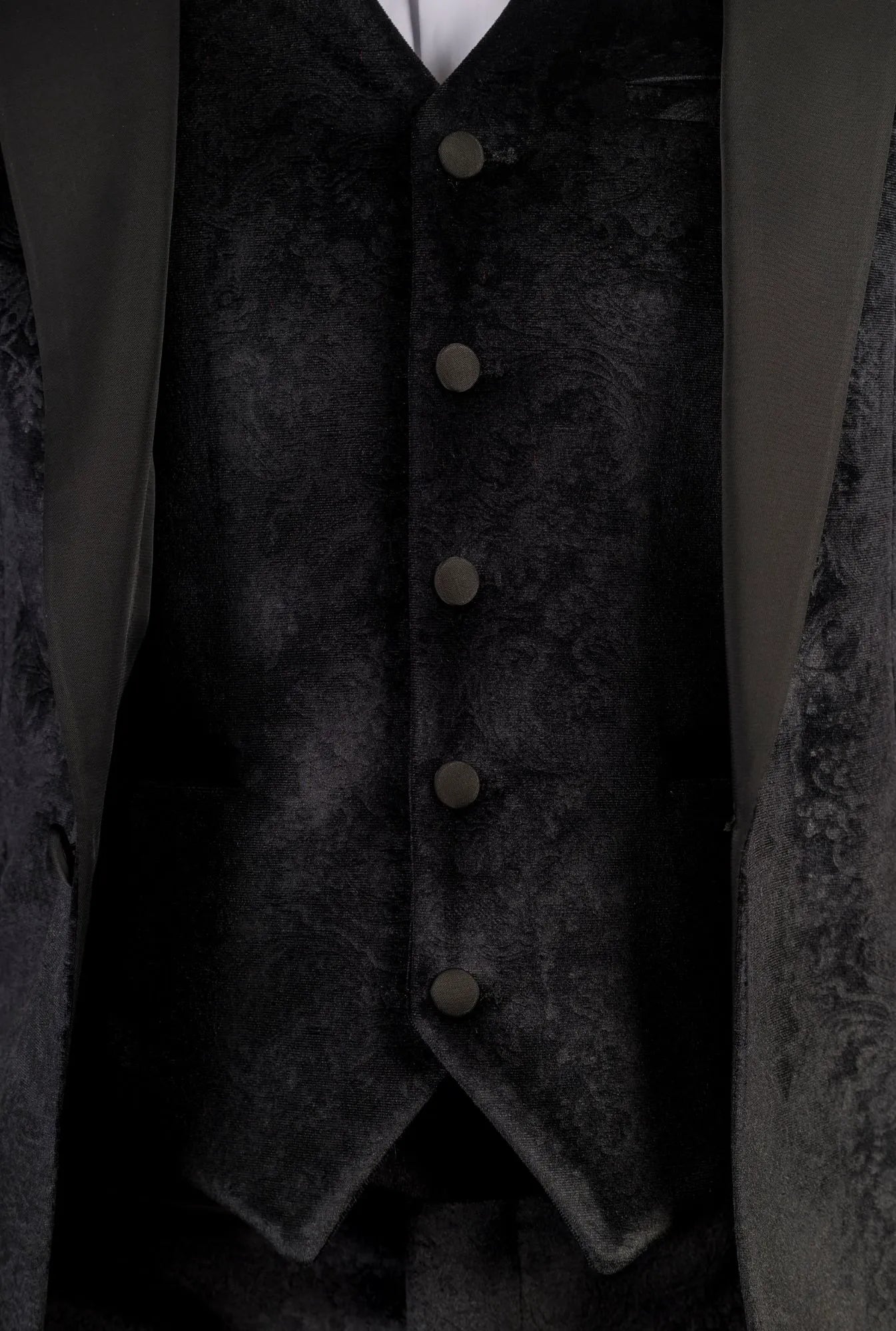 AK-26 Herr Svart 3-delad sammetsbröllopssmoking med satinslag