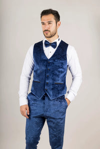 AK-27 Herrblå 3-delad sammetsbröllopssmoking med svarta satinslag