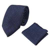 Herrset med slips och näsduk i tweed i blått fiskbensmönster
