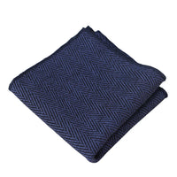Herrset med slips och näsduk i tweed i blått fiskbensmönster