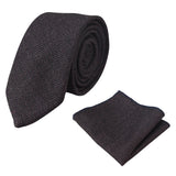 Herrset med slips och näsduk i tweed, plommonfärgat fiskbensmönster