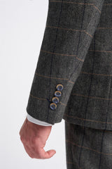 Cavani Albert - Herrkostym i Fiskbensmönstrad Tweedrutig Tredelad Kostym - Antracitgrå