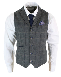 Cavani Albert - Herr Klassisk Tweed Fiskbensrutig Brun Grå Slim Fit Vintage Väst-Antracitgrå