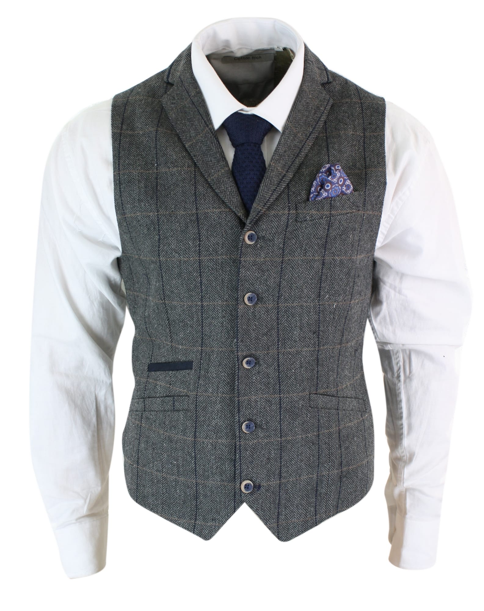 Cavani Albert - Herr Klassisk Tweed Fiskbensrutig Brun Grå Slim Fit Vintage Väst-Antracitgrå