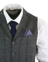 Cavani Albert - Herr Klassisk Tweed Fiskbensrutig Brun Grå Slim Fit Vintage Väst-Antracitgrå