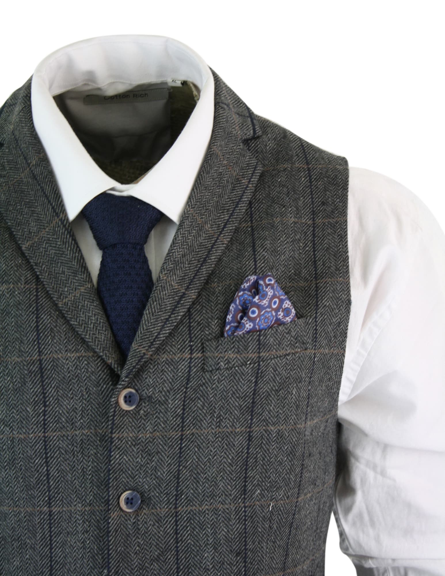 Cavani Albert - Herr Klassisk Tweed Fiskbensrutig Brun Grå Slim Fit Vintage Väst-Antracitgrå