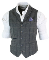 Cavani Albert - Herr Klassisk Tweed Fiskbensrutig Brun Grå Slim Fit Vintage Väst-Antracitgrå