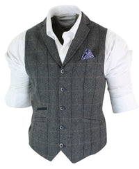 Cavani Albert - Herr Klassisk Tweed Fiskbensrutig Brun Grå Slim Fit Vintage Väst-Antracitgrå