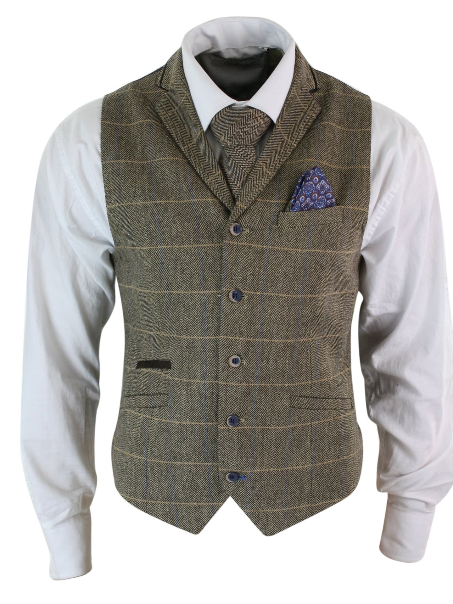 Cavani Albert - Herr Klassisk Tweed Fiskbensrutig Brun Grå Slim Fit Vintage Väst-Ljusbrun