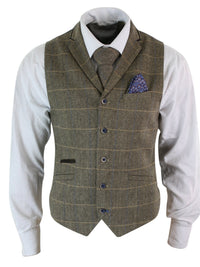 Cavani Albert - Herr Klassisk Tweed Fiskbensrutig Brun Grå Slim Fit Vintage Väst-Ljusbrun
