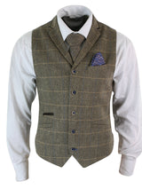 Cavani Albert - Herr Klassisk Tweed Fiskbensrutig Brun Grå Slim Fit Vintage Väst-Ljusbrun