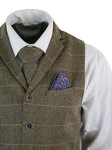 Cavani Albert - Herr Klassisk Tweed Fiskbensrutig Brun Grå Slim Fit Vintage Väst-Ljusbrun