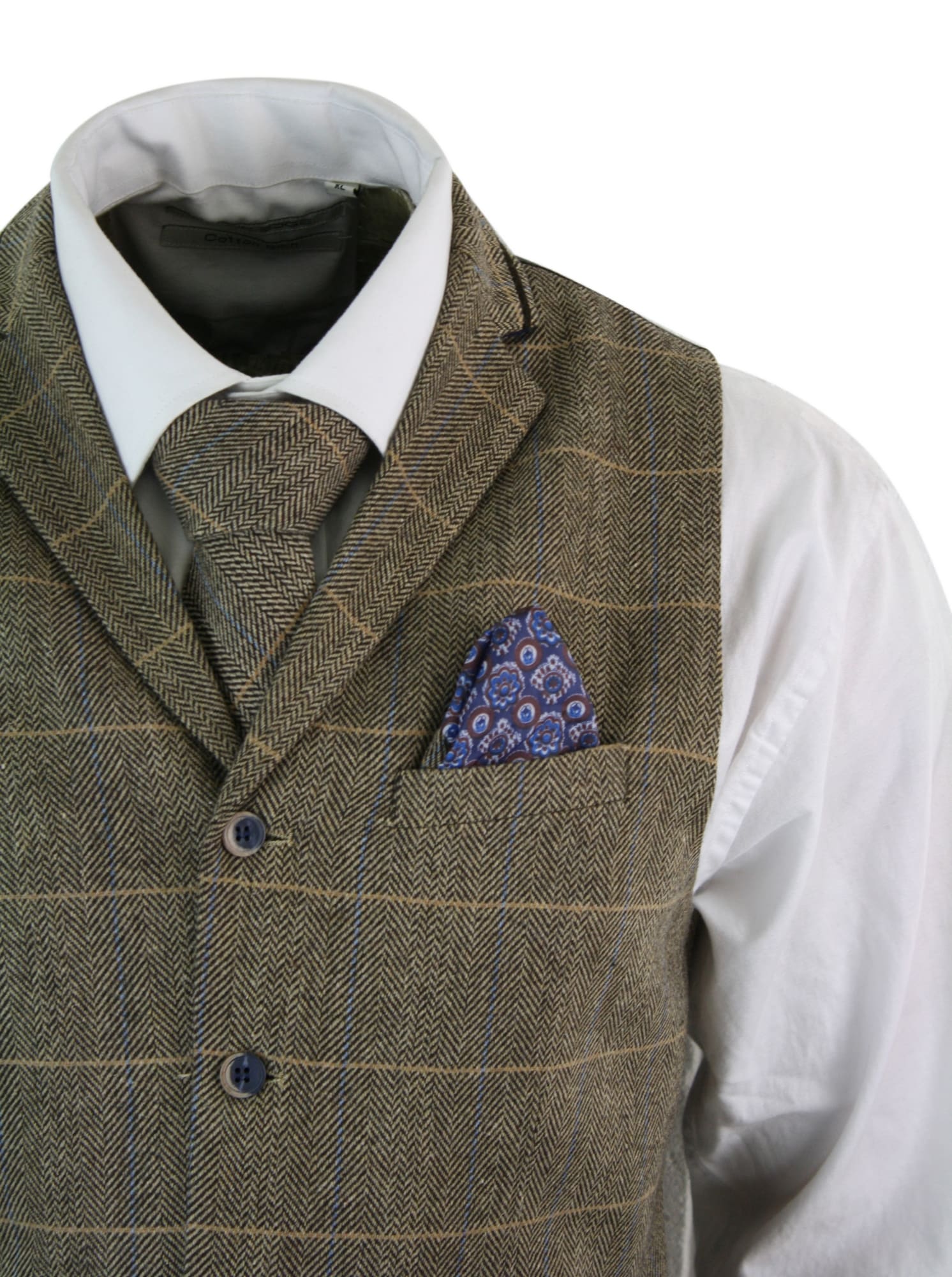 Cavani Albert - Herr Klassisk Tweed Fiskbensrutig Brun Grå Slim Fit Vintage Väst-Ljusbrun