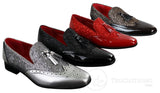 Eleganta Herrskor med Glänsande Tofsar Röda Silver Svarta Slip-On i Lackläder
