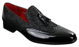 Eleganta Herrskor med Glänsande Tofsar Röda Silver Svarta Slip-On i Lackläder