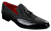 Eleganta Herrskor med Glänsande Tofsar Röda Silver Svarta Slip-On i Lackläder