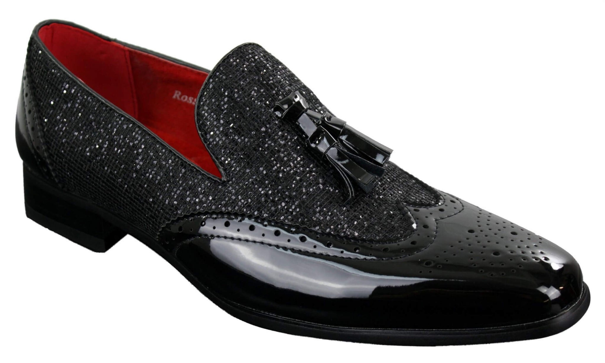 Eleganta Herrskor med Glänsande Tofsar Röda Silver Svarta Slip-On i Lackläder