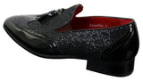 Eleganta Herrskor med Glänsande Tofsar Röda Silver Svarta Slip-On i Lackläder